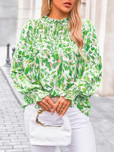 Elegant Mock Neck Ruffle Top unique Green Print– Women's Stylish Statement Blouse